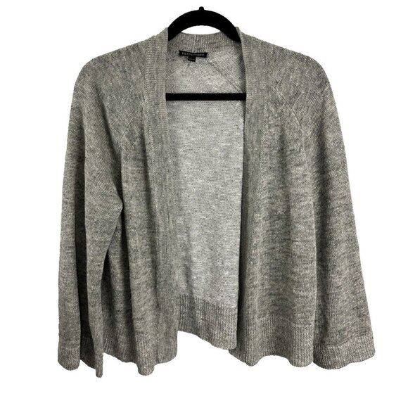 Eileen Fisher Grey-White Organic Linen & Cotton Open Front Cardi Womens Size S - Picture 1 of 7